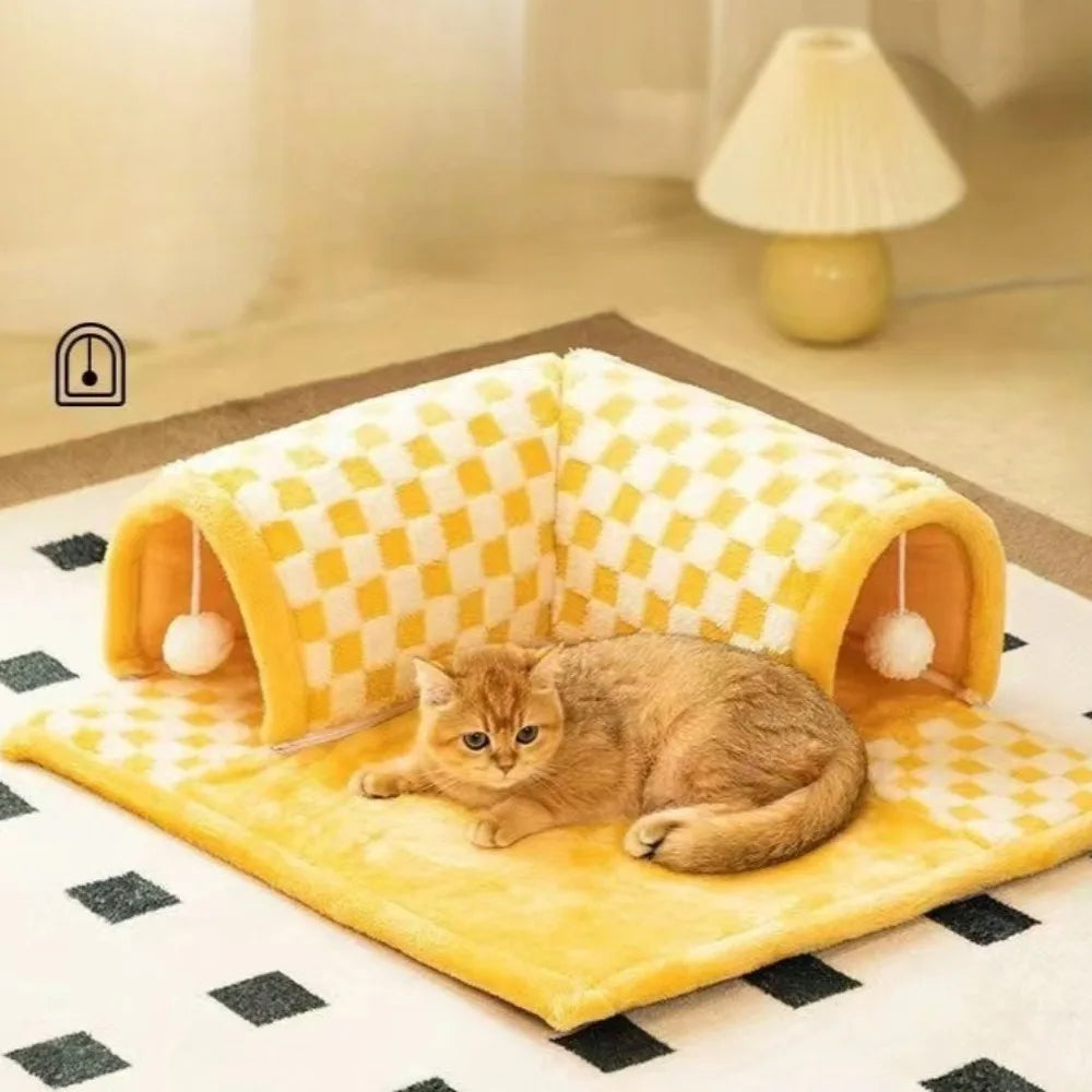 Cama para Gatos Tipo Túnel/Labirinto com Entrada para Escavar – Inclui Cobertor Removível e Lavável