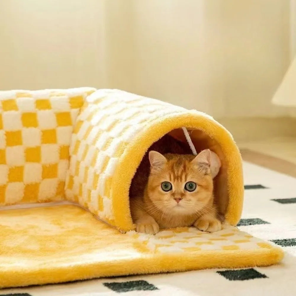 Cama para Gatos Tipo Túnel/Labirinto com Entrada para Escavar – Inclui Cobertor Removível e Lavável