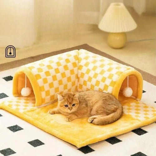 Cama para Gatos Tipo Túnel/Labirinto com Entrada para Escavar – Inclui Cobertor Removível e Lavável